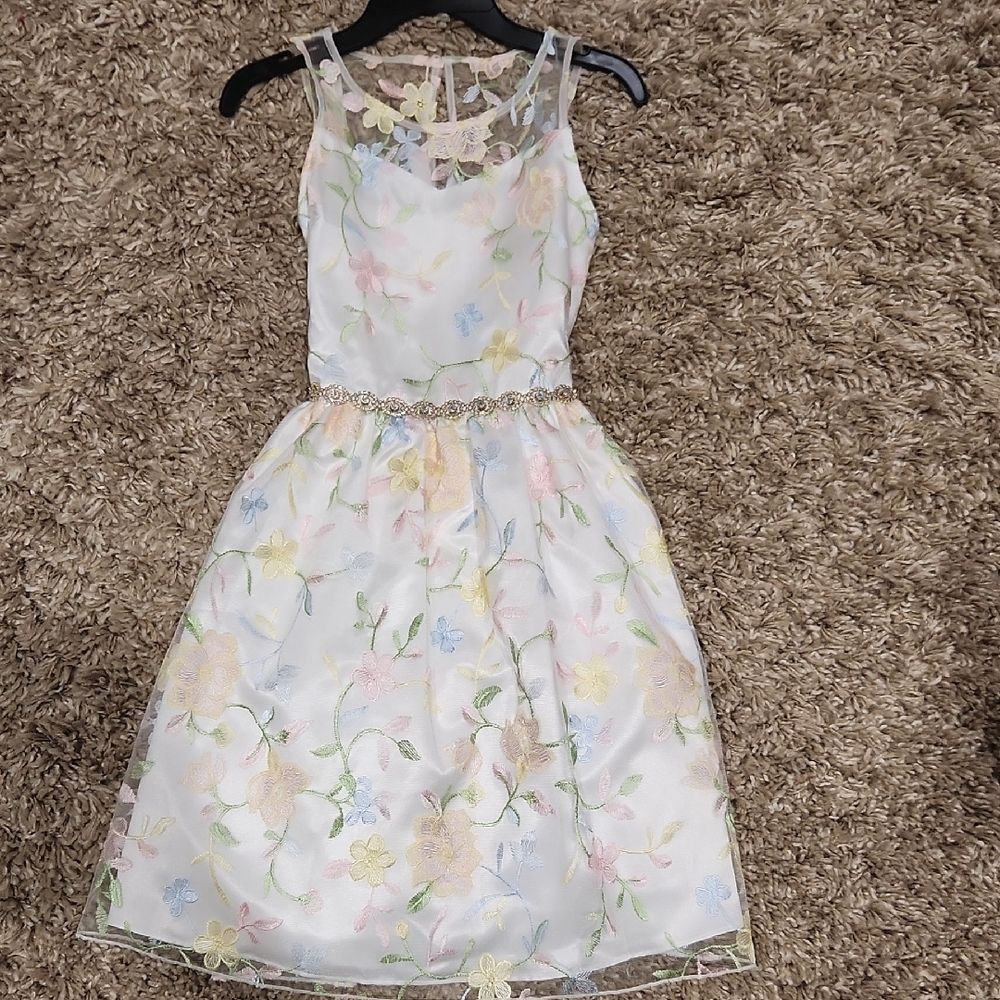 Rare Editions Floral Embroidered Kids Dress